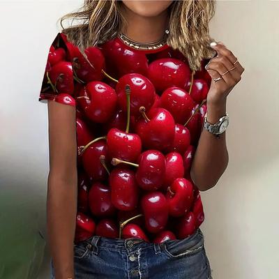 Fruit Print T Shirt Ladies Summer Round Neck Fashion Casual Loose 3d T Shirt Elegant Oversized Short Sleeve Tops Design Clothing