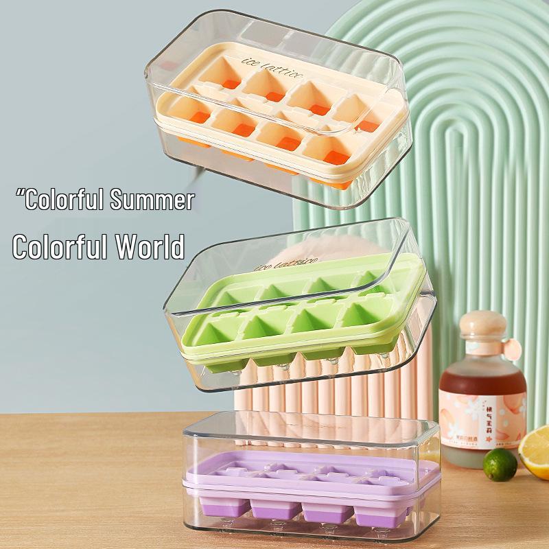 8-Cell Press-Type Ice Cube Tray with Lid, Quick-Release DIY Ice Mold