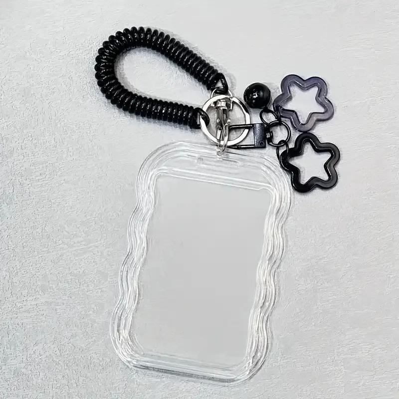

1pc Heavy Duty Retractable ID Holder with Keychain & Wrist Strap-Transparent PVC Card Holder,Anti-Theft Design,Durable ID Card чорний