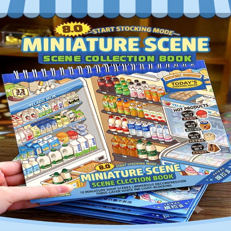 Miniature Scene Sticker Collection Book Non Bleed Ink 10 Shop Themed Patterns for Handmade Card Making Craft Supplies
