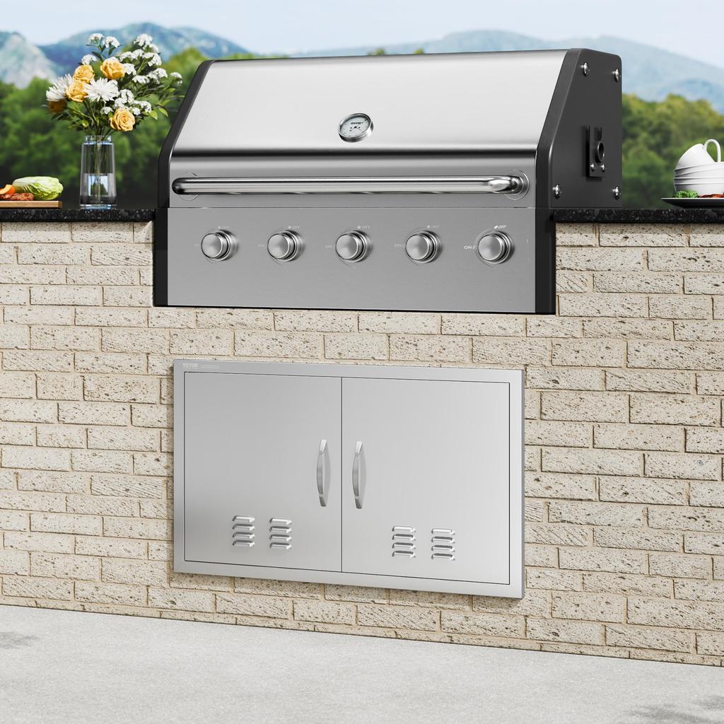 VEVOR BBQ Access Door, 914x534 Mm Double Outdoor Kitchen Door, Stainless Steel Flush Mount Door, Wall Vertical Door with Handles and Vents