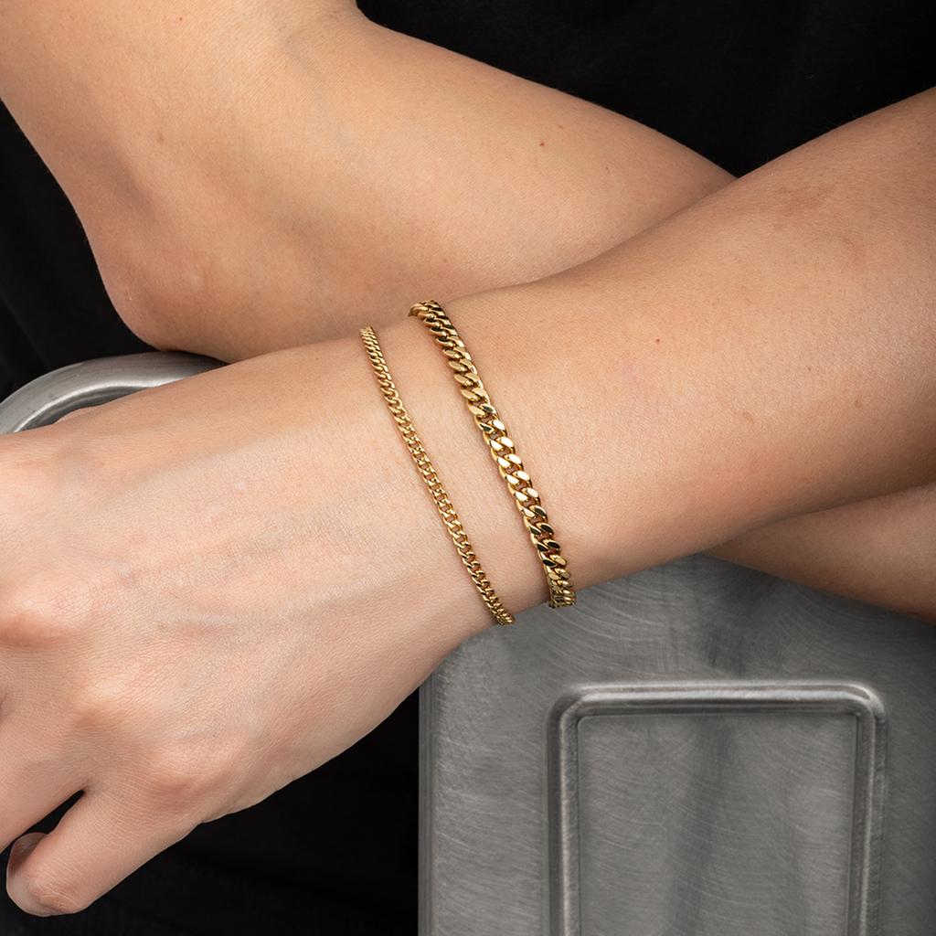 USA Warehouse 14K Gold Plated Cuban Link Chain 5mm Stylish Jewelry Gifts Miami Stainless Steel Wrist Bracelets for Men Women