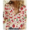 Women's Long Sleeve Shirts Sweet Cute Christmas Santa Claus Print Turn-down Collar Button Shirt Autumn New Streetwear Clothing