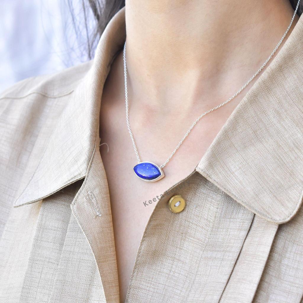 Natural Lapis Lazuli necklace Blue lapis necklace for women Lapis statement necklace Sterling silver handmade necklace Bridesmaid Gifts