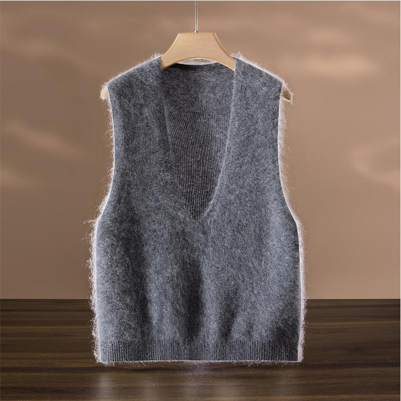 

Многоцветный пики кашемир шерсть с начесом пуловер жилет с глубоким вырезом женский свободный верхний слой многослойный свитер L