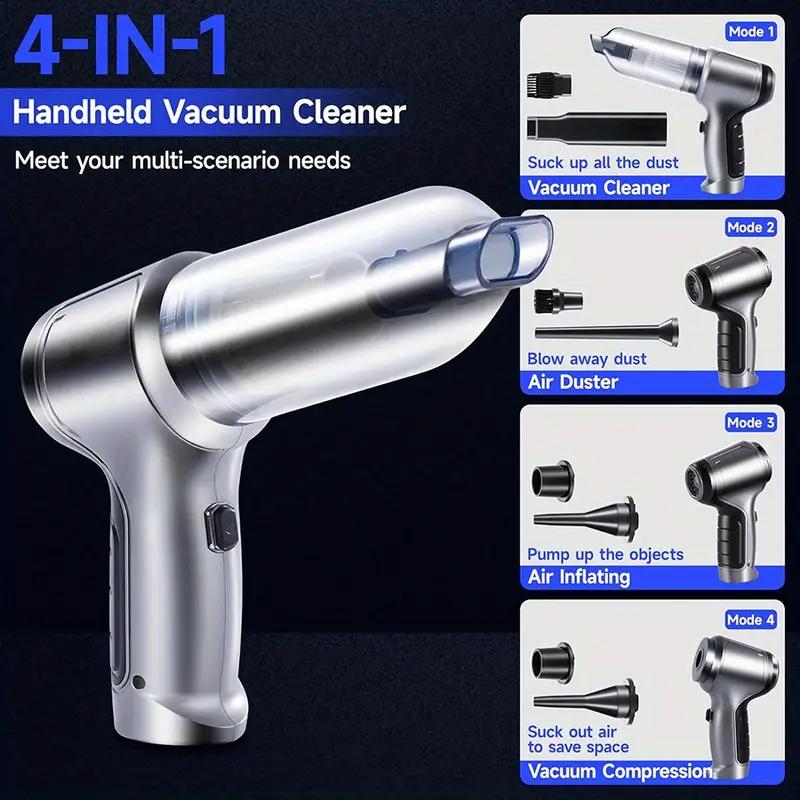 Mini aspirateur de voiture puissant sans fil à batterie au lithium rechargeable - Robot de nettoyage domestique sans fil avec brosse à épousseter, intégration de soufflage et d'aspiration