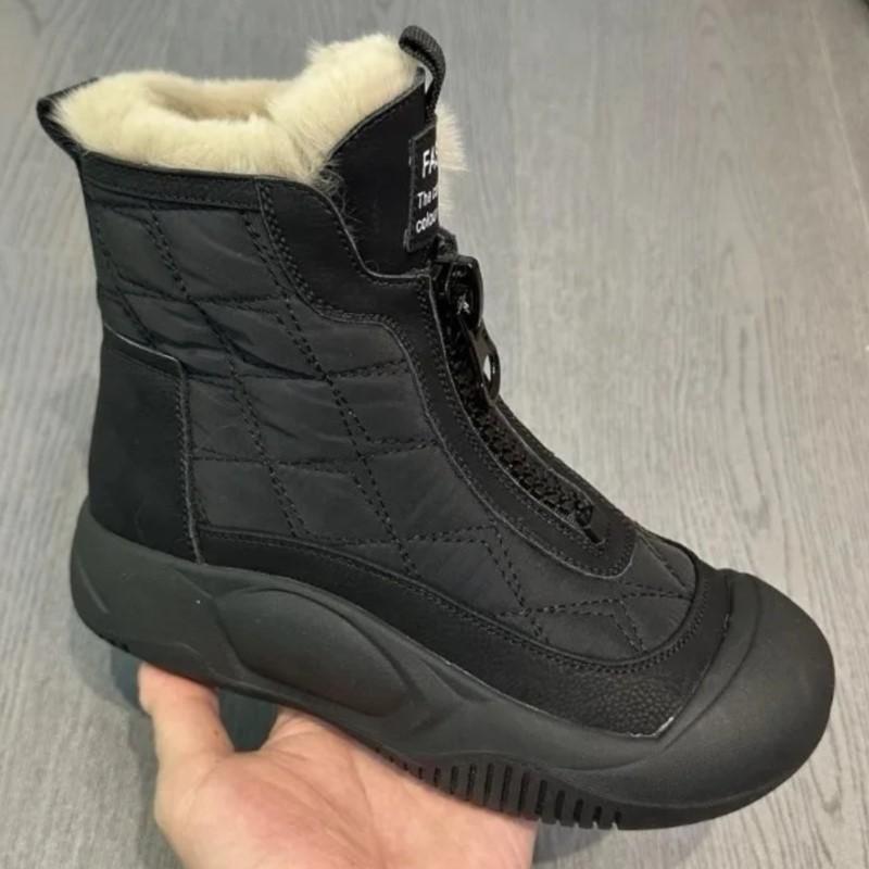 New Winter Warm Boots Women High Top Snow Boots Ladies Plush Platform Ankle Shoes Front Zipper Fur Chunky Sneakers Woman