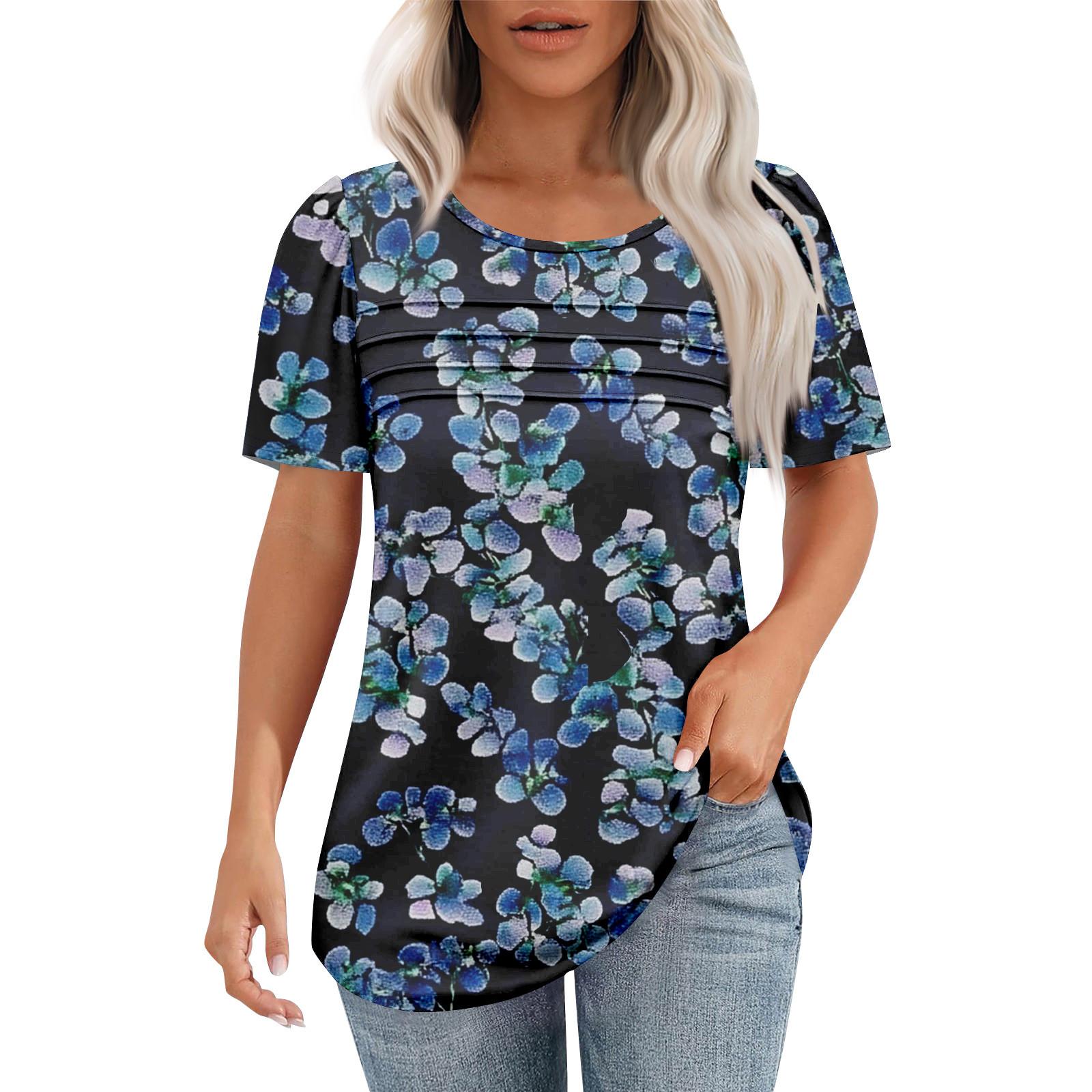 

Женская модная рубашка с круглым вырезом и короткими рукавами в складку L