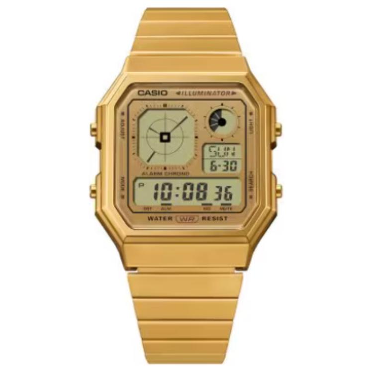 CASIO Classic Collection Quartz Movement Stainless Steel Strap Watch Unisex Gold Dial A130WEG-9A Gold Dial