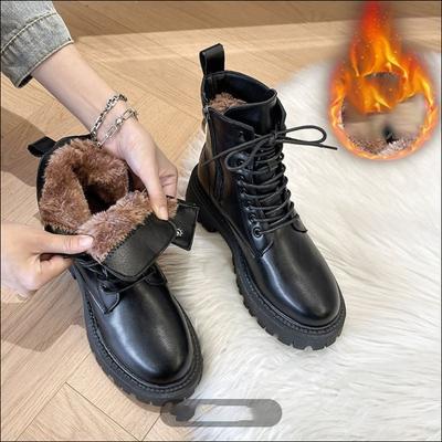 Women's Winter Snow Boots, Fleece-lined and Thickened, Fashionable Cotton Shoes, Platform Martin Boots.