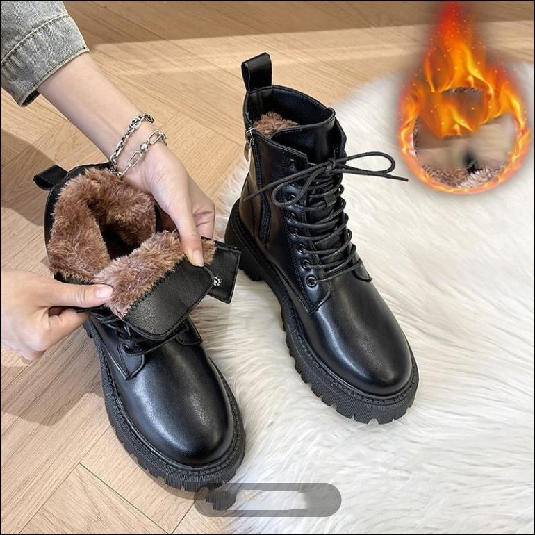 Женские зимние сапоги для снега на флисовой подкладке и утепленные модные хлопковые ботинки ботинки Мартин на платформе 35 чёрный 2590₽
