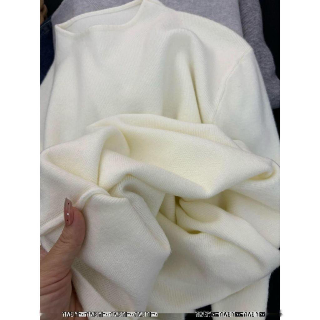 Women's Milky Yellow Slim-Fit Knit Sweater - Semi-High Neck, Soft, Autumn/Winter Base Layer, Straight Shoulder Design