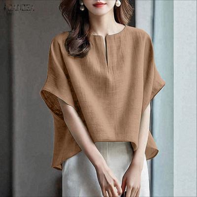 Women Casual V-Neck Summer Short Sleeve Loose Blouse