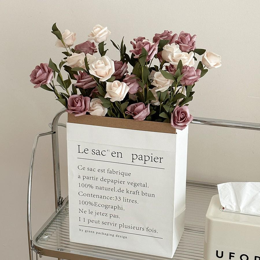 Windflower Hand Bouquet: Retro French Rose Dried Artificial Flowers In Paper Bag for Decoration & Photo Props