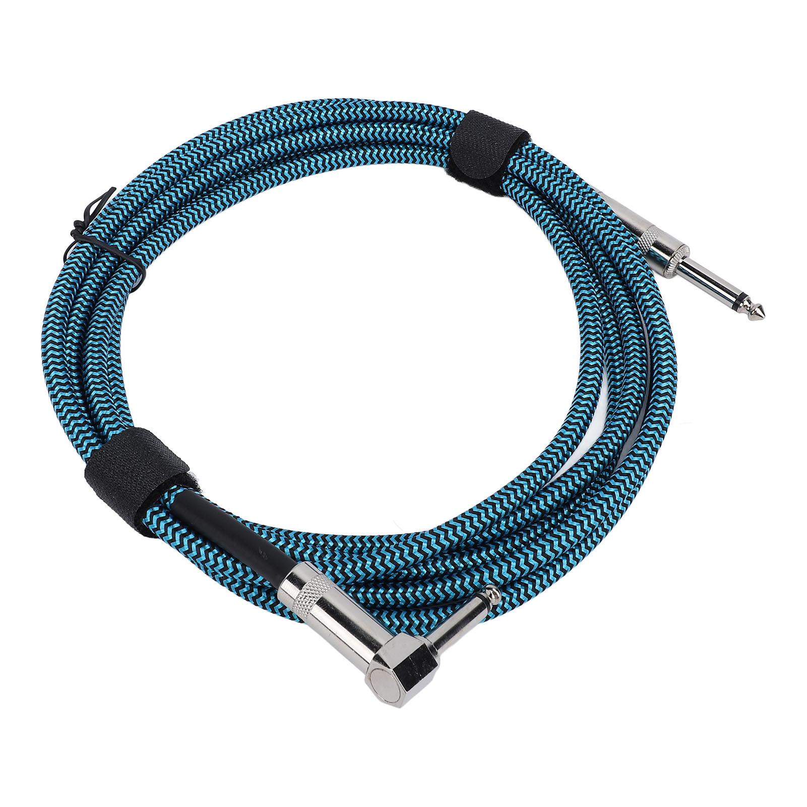 

6.5mm Guitar Cable Right Angle to Straight Connector Nylon Braided Noise Reduction Guitar Connection Cord 3 Meters Blue