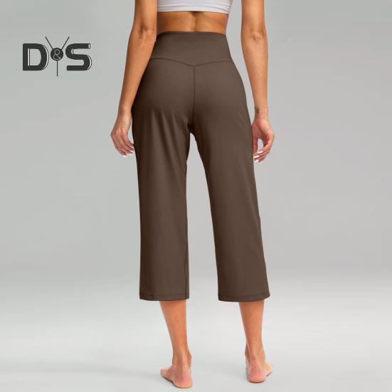 Pantaloni de Yoga pentru Femei Elastici cu Talie Înaltă, cu Picior Larg, Pantaloni Crop cu Buzunare, Pantaloni Stil Sportiv Casual