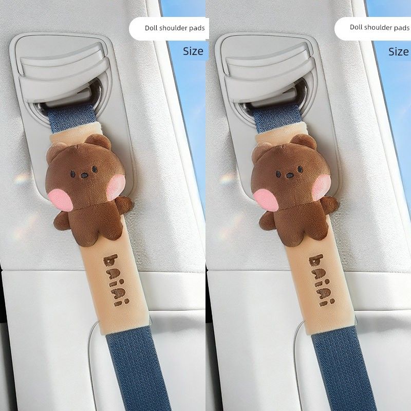 Brown Bear Car Seat Belt Cover Shoulder Pad Cute Cartoon High-End Seat Belt Protector Apple Decoration for Girls