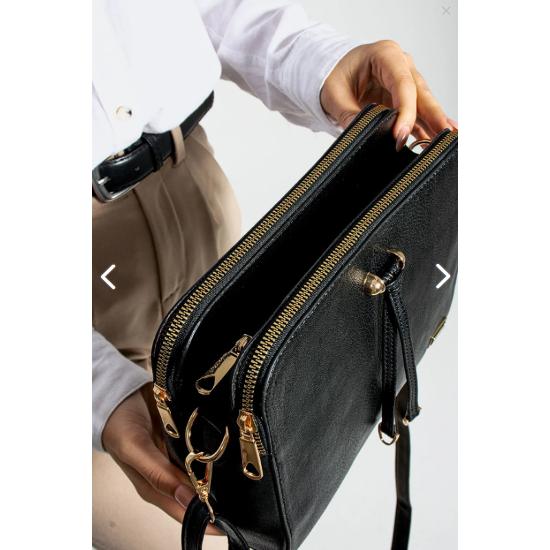 Kadın Suni Deri Ayarlanabilir Çapraz Askılı 3 Gözlü Metal Fermuarlı Omuz Çantası