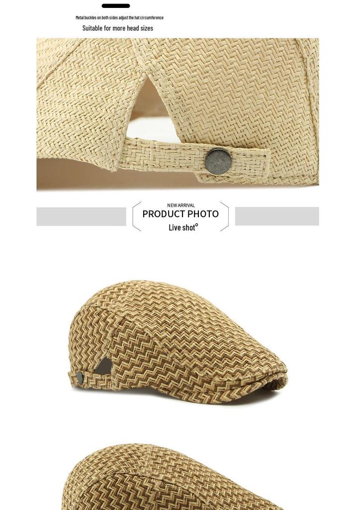 Men's Straw Hat Beret: Spring/Summer Sun Protection, Retro Duckbill Newsboy Cap.