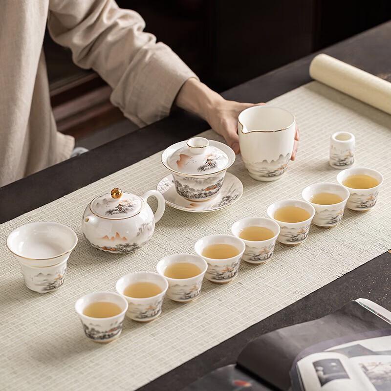 Керамический чайный набор с золотой инкрустацией - Чайник Сиши Пейзаж тушью