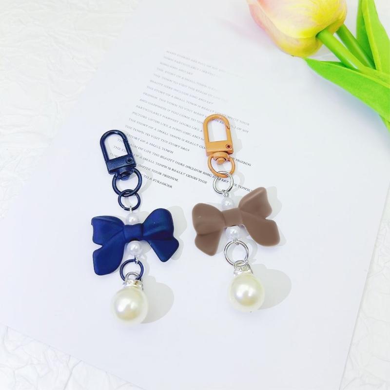 Plastic Acrylic Shimmering Bowknot Pearls Phone Charm Short Pendant Cellphone Detailing Jewelry Lanyard Strap Decoration
