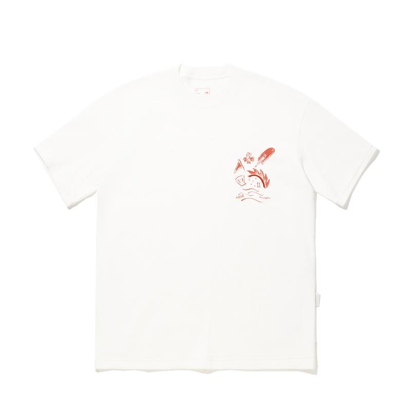 Li Ning X Insulaire Collaboration Loose Simple Round Neck Pullover Printed Comfortable Short Sleeve T-Shirt Unisex T-Shirt AHSVB55-1