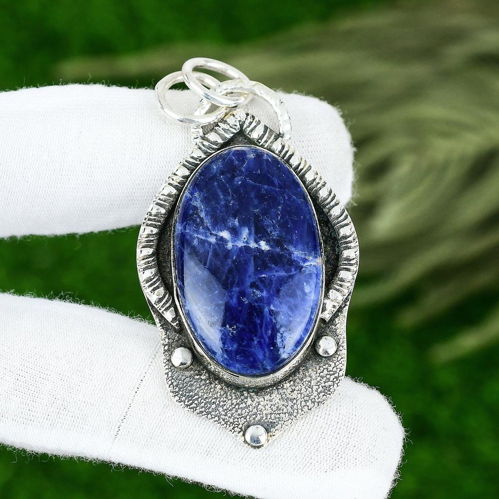 Wedding Gift For Her 925 Sterling Silver Natural Sodalite Gemstone Pendant