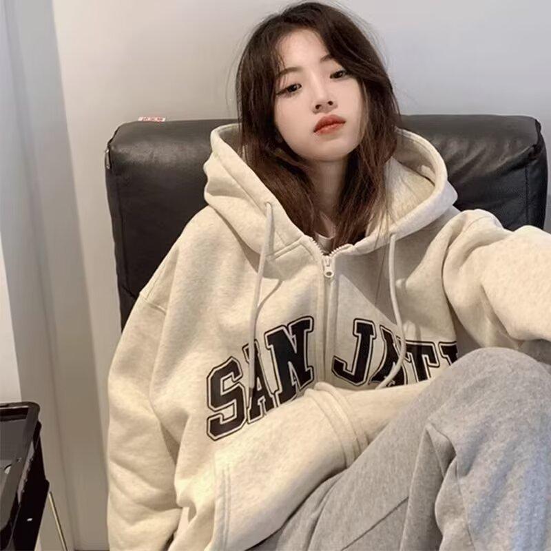 Spring and Autumn Retro Style Drawstring Hoodie Design Casual Loose and Versatile Long Sleeve Letter Printed Hoodie