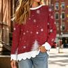Women's Loose Fit Crewneck Sweatshirt with Scalloped Wavy Hem and Christmas Print, Long Sleeve Pullover Top