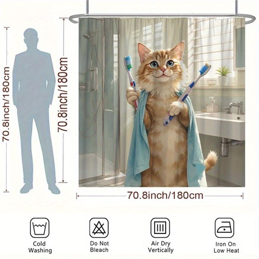 The cute little cat in the bathroom is perfect for adding charm and style, giving an artistic touch to the shower curtain