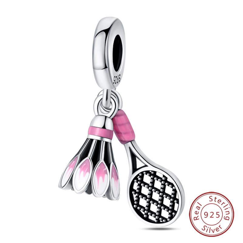 Original 925 Silver Sports Charm Beads Dumbbell Badminton Football Baseball Pendant For Bracelet Jewelry