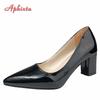 Aphixta New 2.75Inch Square Heel Patent Leather Shoes Women Pumps Dark Green Thick Heels Work Pointed Toe Plus Size 50