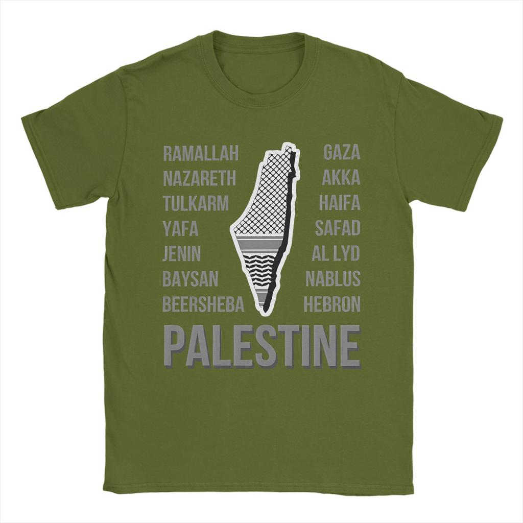 Città della Palestina e Mappa con Stampa Keffiyeh T-shirt Estive Uomo 100% Cotone Abbigliamento Taglie Forti Top a Maniche Corte