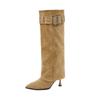 Autumn and winter new pointed-toed thin-heeled thin boots women's stacking boots temperament high-heeled boots pleated thin boots