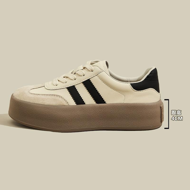 Platform Casual Board Shoes Women's Spring 2025 New Leather Versatile Height Increase Soft Sole German Training Shoes Women's Sports Shoes