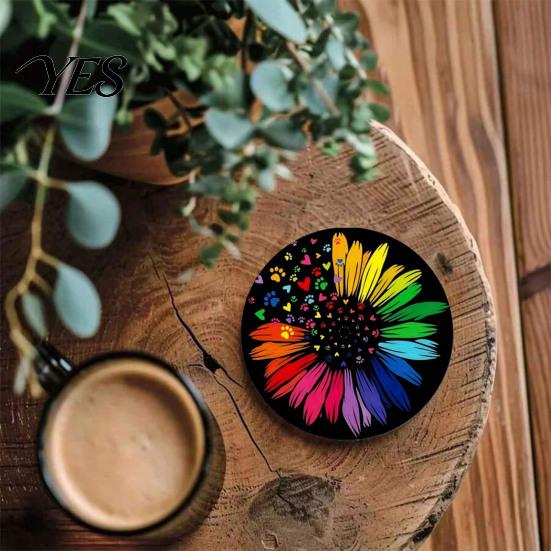 Reusable Car Coaster 2PCS Coasters, with Tree of Life Pattern Printed, Non-Slip Thermal Quick Wipe Pads, Wear-Resistant Stain-Resistant Cup