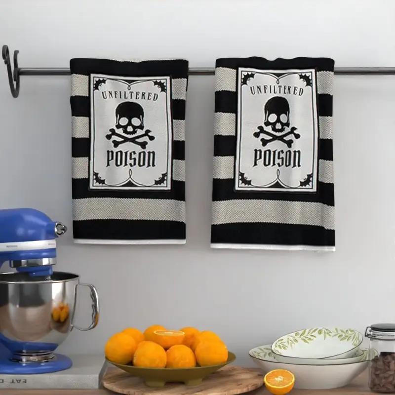 Halloween Decorative Kitchen Towels Microfiber Dish Cloths with Spooky Prints Absorbent Holiday Cleaning Rags for Home Table Decor (40x60cm)