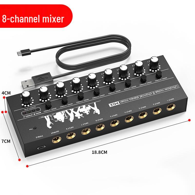 Professional 8-Channel Audio Mixer: Compact Six-Channel Instrument Hub