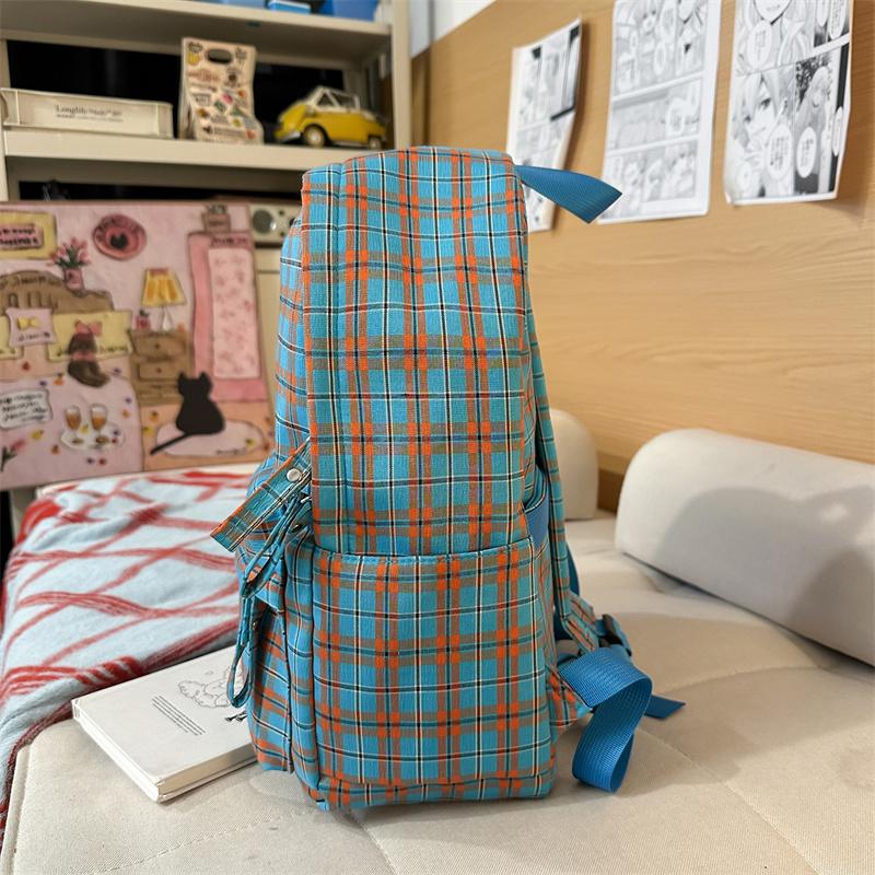 Vintage Plaid Student Schoolbag Women's Large Capacity College Style Backpack