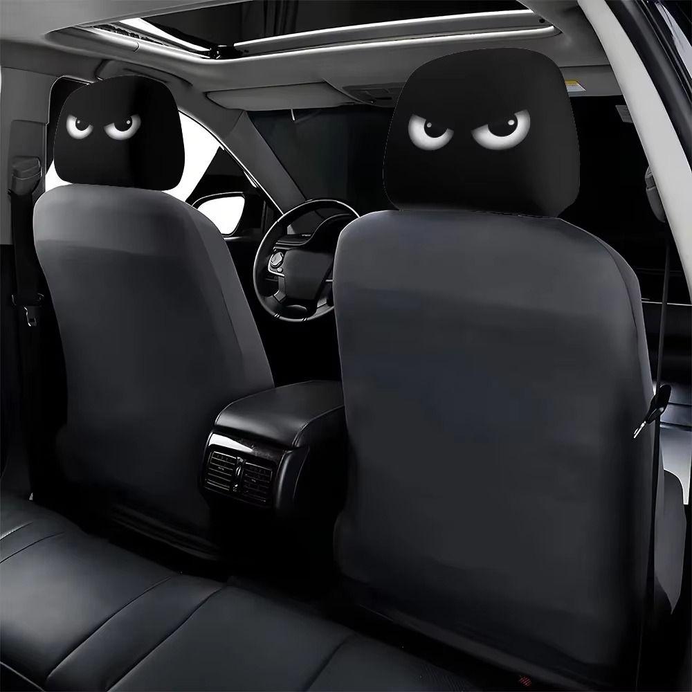 2Pcs Exaggerated Car Headrest Covers Funny Face Expressions Car Seat Headcover Journey Must-Have