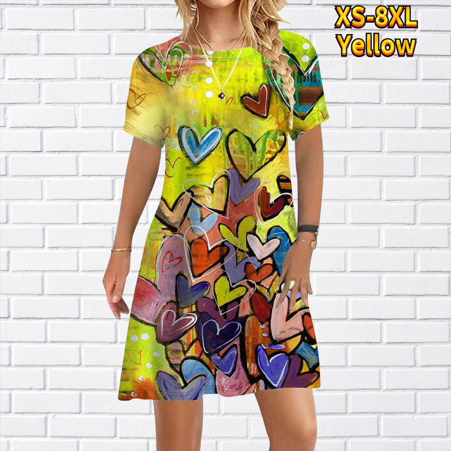 Heart Print Short Sleeve Tie Waist Dress, Three Color Choices main image 1