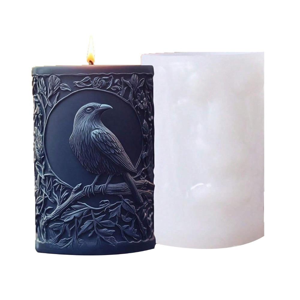 

Bird Branch Relief Candle Silicone Mold Raven Design Plaster Crafts Mold 3D Relief Mold DIY Crafts білий