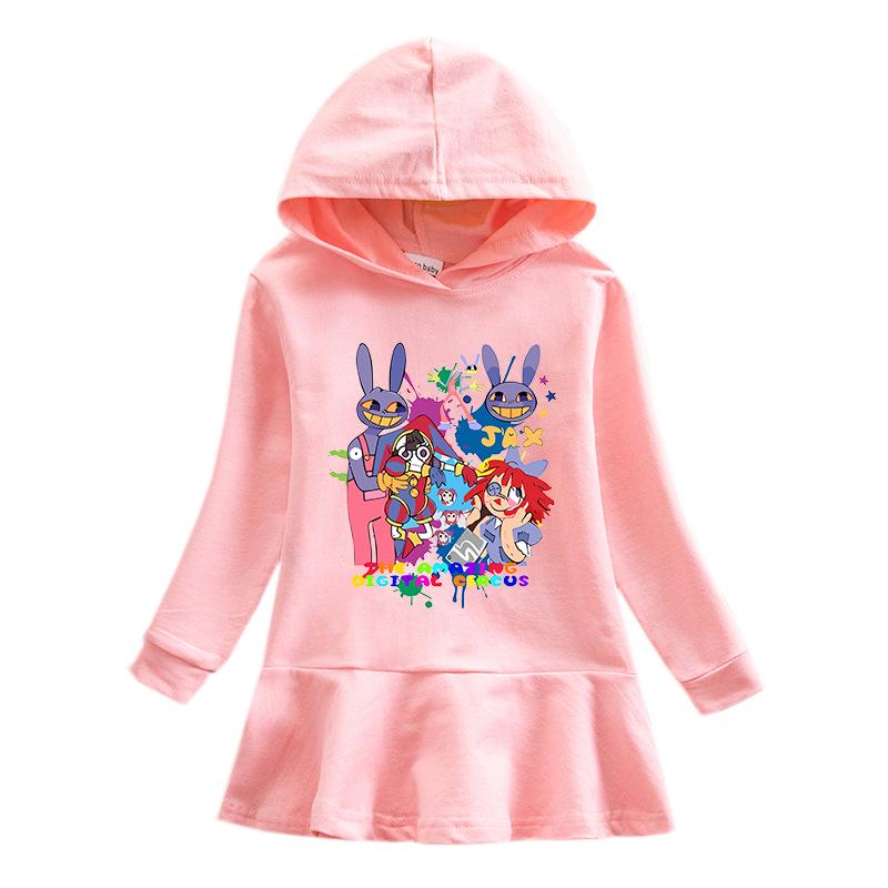 2026 Spring/Autumn Ruffle Rainbow Cartoon Hooded Princess Dress for Girls