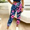 Summer Ladies Geometric Line Printed Sweatpants Loose Fit Drawstring Joggers Elastic Cuff Daily Casual Pants