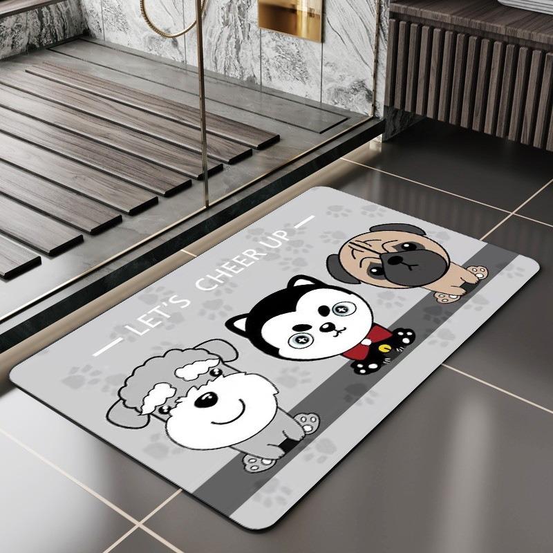Cartoon Dog Cat Printed Bath Mat Super Absorbent Shower Bathroom Rug for Home Decor Laundry Room Toilet Non Slip Entrance Carpet