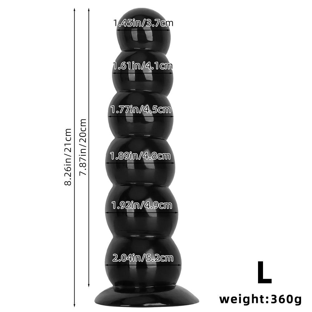 Six Beads Black Tower Suction Cup Anal Plug - Large Soft Pull Bead Dilator for Men and Women