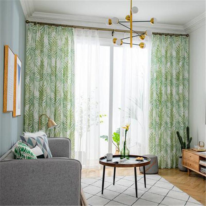 Vintage Garden Fresh Plant Leaves Living Room Study Bedroom Curtain Gauze Curtain Window Curtain Decor