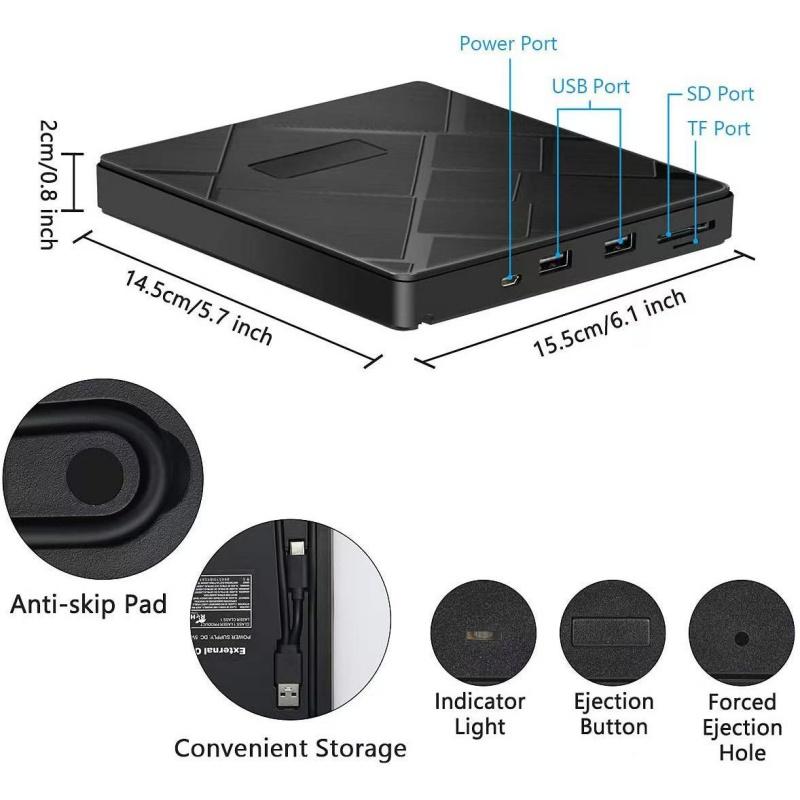 External DVD CD Drive USB 3.0 Type-C 5 in 1 DVD Burner Player Reader With SD/TF & USB Slots Optical Drives For PC Laptop Desktop