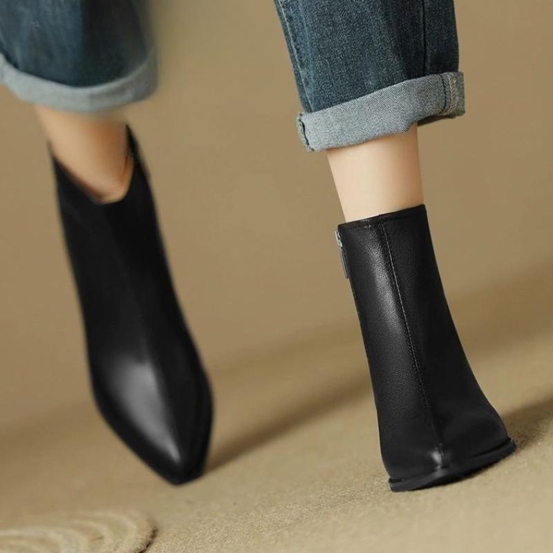 Fashion Black Booties Leather Elegant With Medium Heels Woman Short Shoes Hot Comfortable Chic On Offer Trend 2025 Ankle Boots for Women