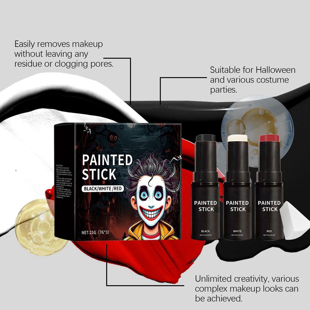 Halloween Face Body Painting Stick Kit Black/White/Red
